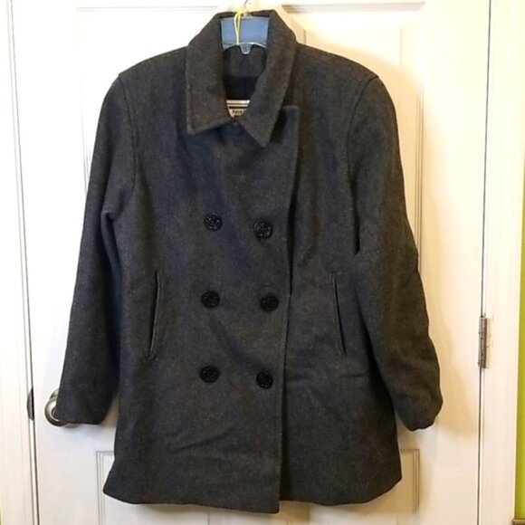VINTAGE Marvin Richards Heathered Gray Wool Blend Pea Coat, Women's 12 Petite - Picture 2 of 9